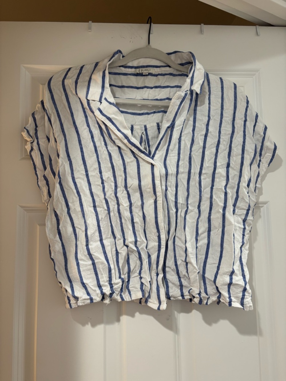 Z Supply White and Blue Button Down Top
